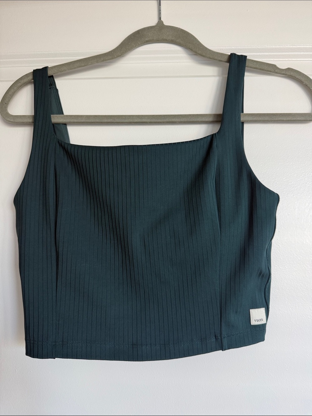 Vuori Dark Teal Ribbed Square Neck Crop Tank